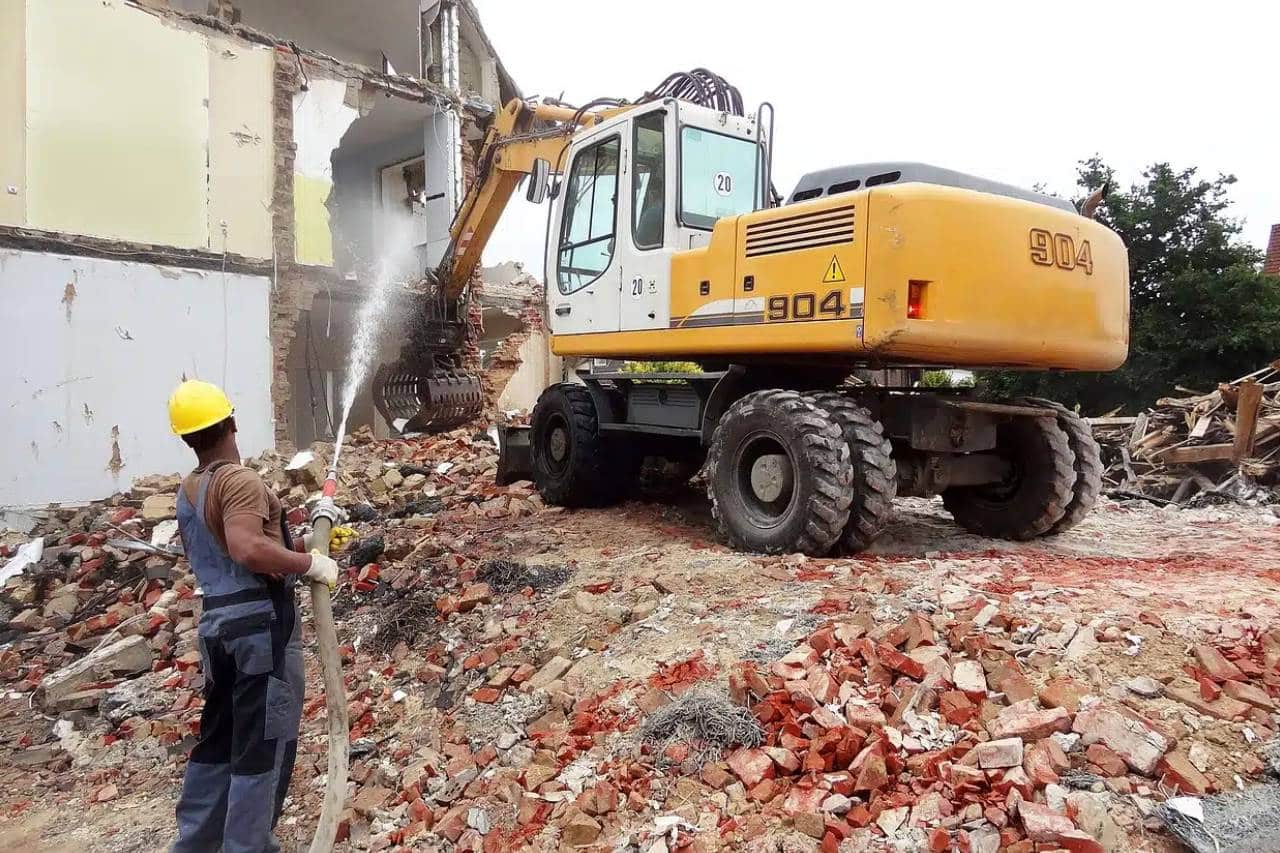 Construction site demolition excavator